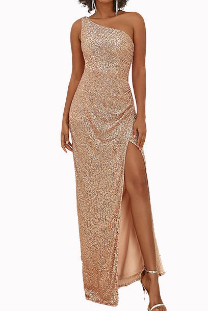 One Shoulder Sequin Evening Gown