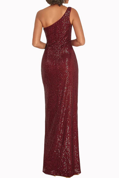 One Shoulder Sequin Evening Gown