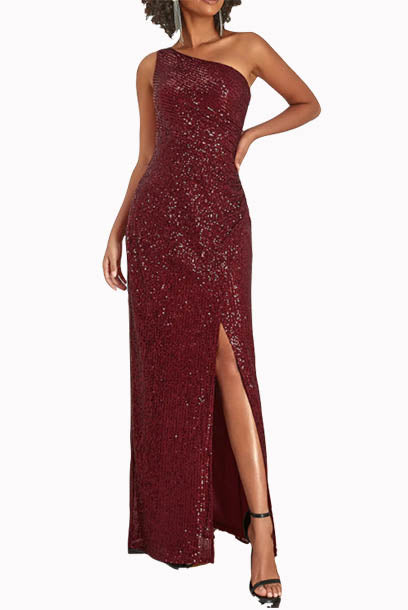 One Shoulder Sequin Evening Gown