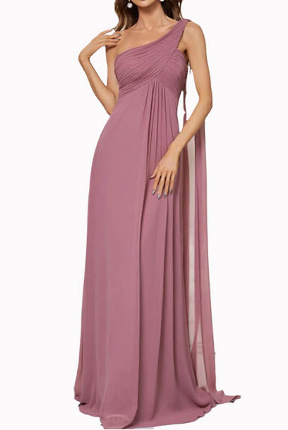 One Shoulder Ruched Bridesmaid Evening Gown