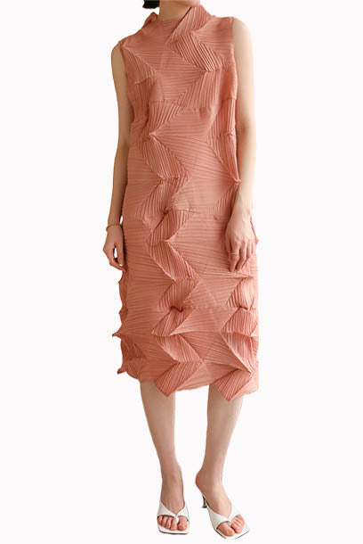 Pleats Please High Neck Asymmetrical Dress