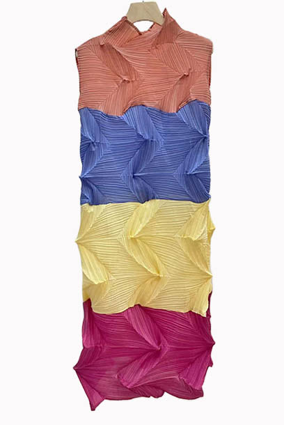 Pleats Please High Neck Colourblock Asymmetrical Dress