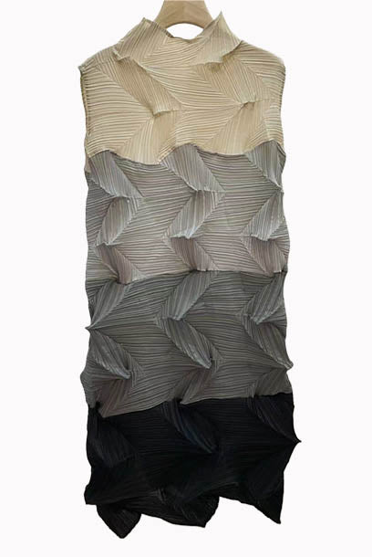 Pleats Please High Neck Colourblock Asymmetrical Dress