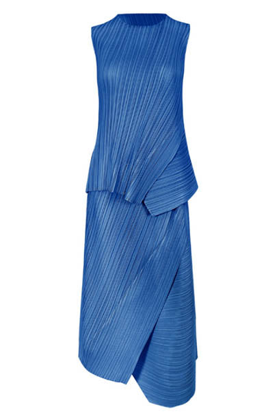 Pleats Pleats Sleeveless Asymmetrical Blouse + Skirt