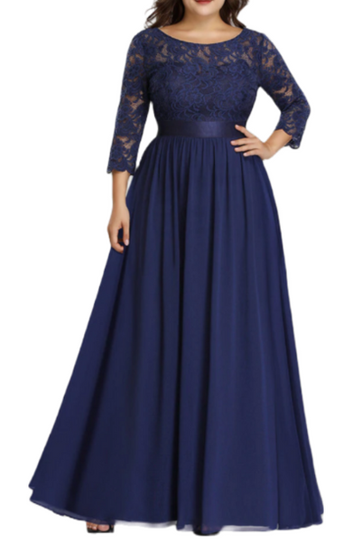 Plus Size Long Sleeves Lace Evening Gown