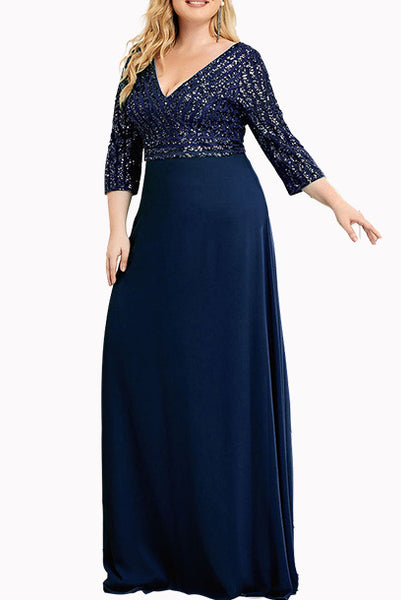 Plus Size Long Sleeves Sequin Evening Gown
