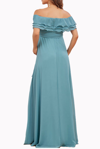 Off the Shoulders Ruffled Maternity Evening Gown