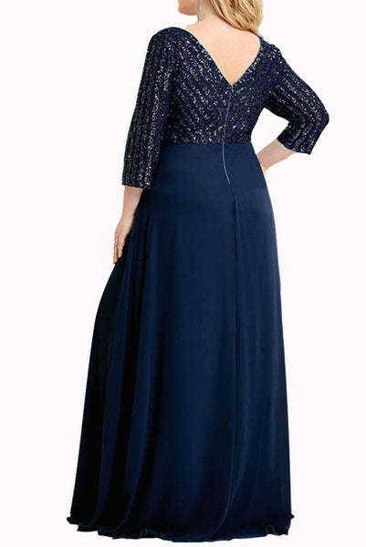 Plus Size Long Sleeves Sequin Evening Gown