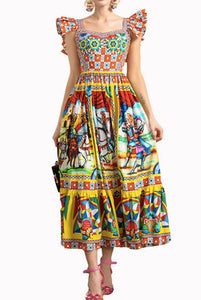 Printed Multicoloured Sicily Midi Dress