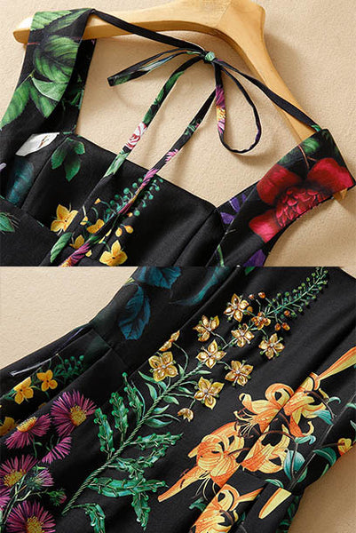 Printed Tie-Back Floral Midi Dress