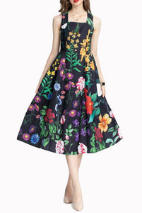 Printed Tie-Back Floral Midi Dress