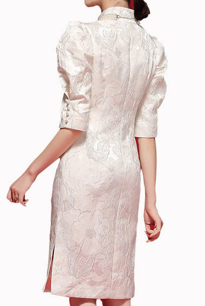 Puffed Elbow Sleeves Jacquard Cheongsam