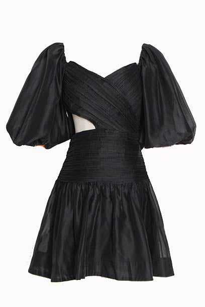 Puffed Sleeves Cutout Ruched Mini Dress