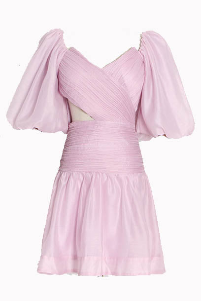 Puffed Sleeves Cutout Ruched Mini Dress