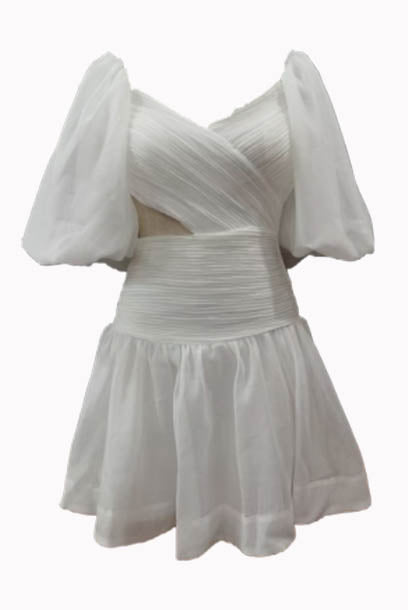 Puffed Sleeves Cutout Ruched Mini Dress