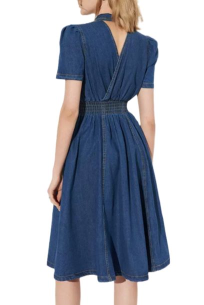Puffed Sleeves Denim Dress
