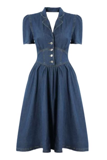 Puffed Sleeves Denim Dress