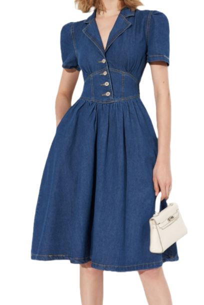 Puffed Sleeves Denim Dress