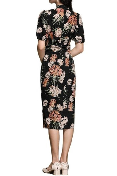 Puffed Sleeves Floral Cheongsam
