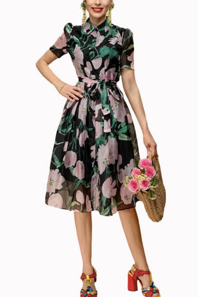 Floral Shirt Midi Dress