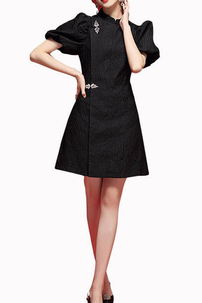 Puffed Sleeves Jacquard Cheongsam Qipao