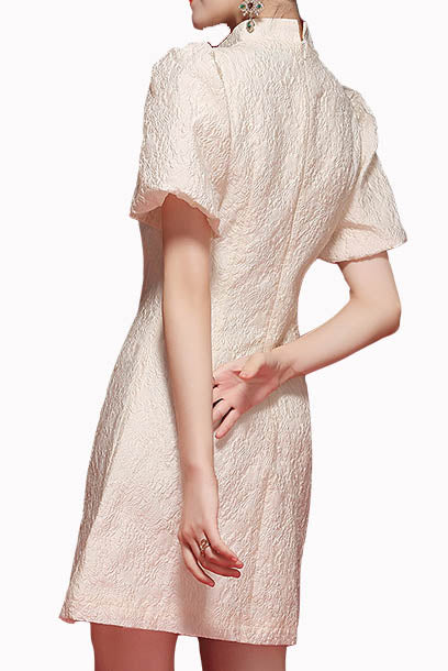 Puffed Sleeves Jacquard Cheongsam Qipao