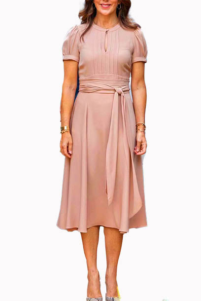 Puffed Sleeves Pink Middleton Dress