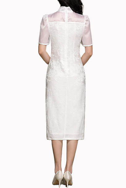 Puffed Sleeves White Pencil Cheongsam