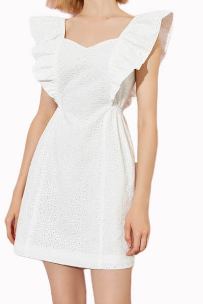 Ruffled Sleeves White Eyelet Dress