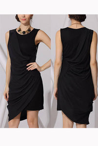 Sleeveless Ruched Asymmetrical Black Dress