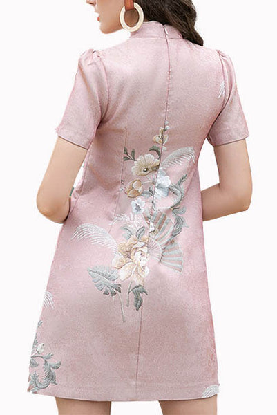 Short Sleeves Brocade Embellished Cheongsam Qipao