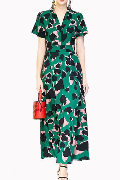 Short Sleeves Camouflage Graphics Print Maxi Dress