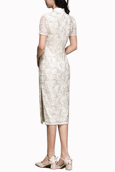 Short Sleeves Floral Lace Cheongsam