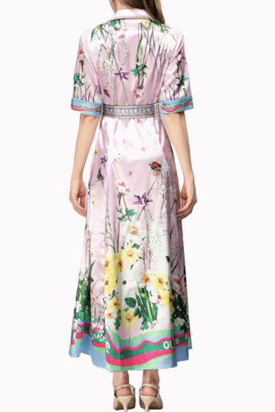 Short Sleeves Floral Printed Shirt Dress