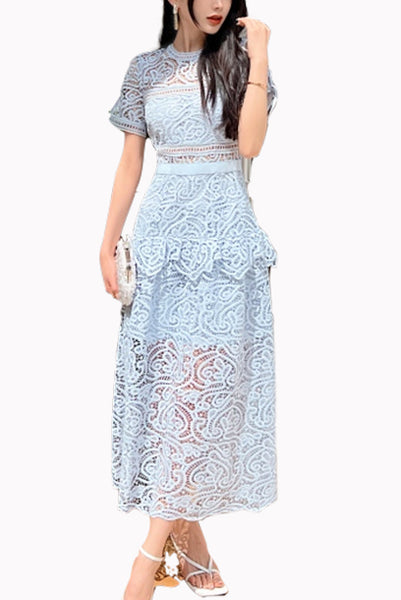 Short Sleeves Guipure Lace Dress