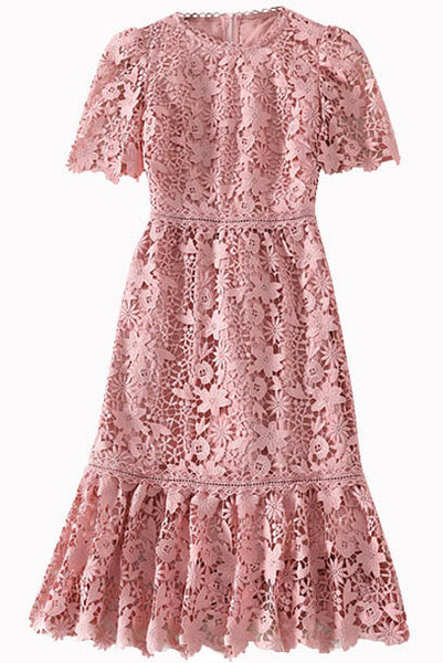 Short Sleeves Pink Midi Dress