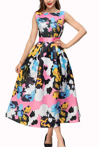 Sleeveless Artsy Prints Midi Dress