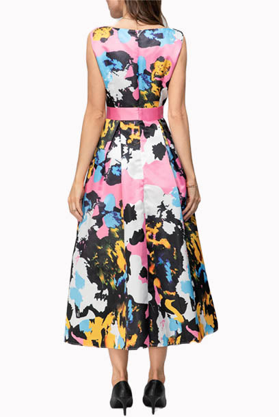 Sleeveless Artsy Prints Midi Dress