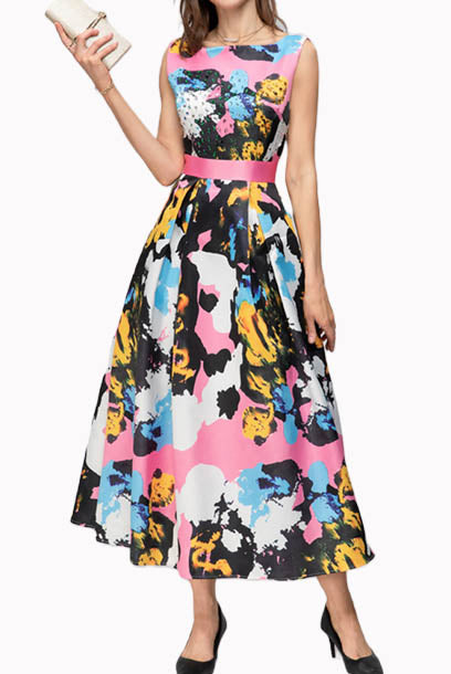 Sleeveless Artsy Prints Midi Dress