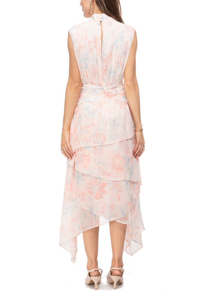 Sleeveless Asymmetrical Floral Midi Dress