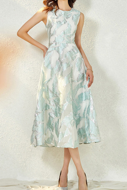 Sleeveless Floral Jacquard Midi Dress