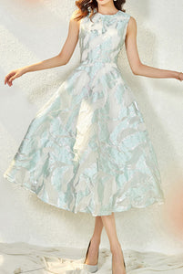 Sleeveless Floral Jacquard Midi Dress