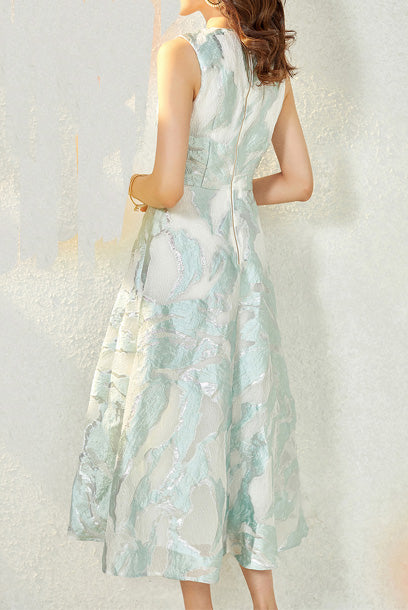Sleeveless Floral Jacquard Midi Dress