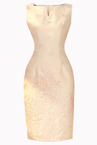 Sleeveless Floral Jacquard Sheath Dress