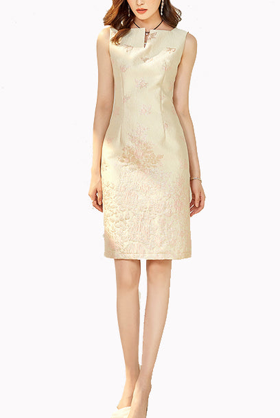 Sleeveless Floral Jacquard Sheath Dress