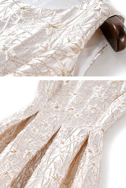 Sleeveless Jacquard Pleated Flare Dress