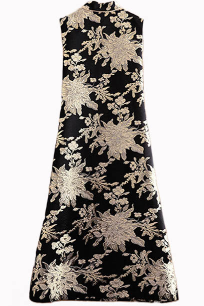 Sleeveless Jacquard  Midi Cheongsam