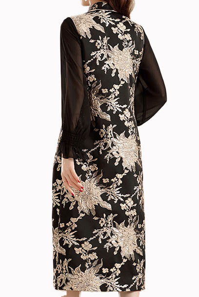 Sleeveless Jacquard  Midi Cheongsam