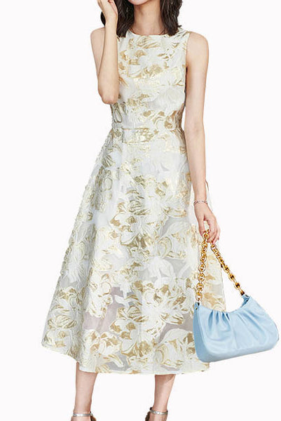 Sleeveless Jacquard Printed Dress