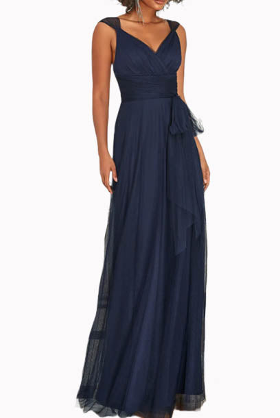 Sleeveless V-Neckline Tulle Evening Gown